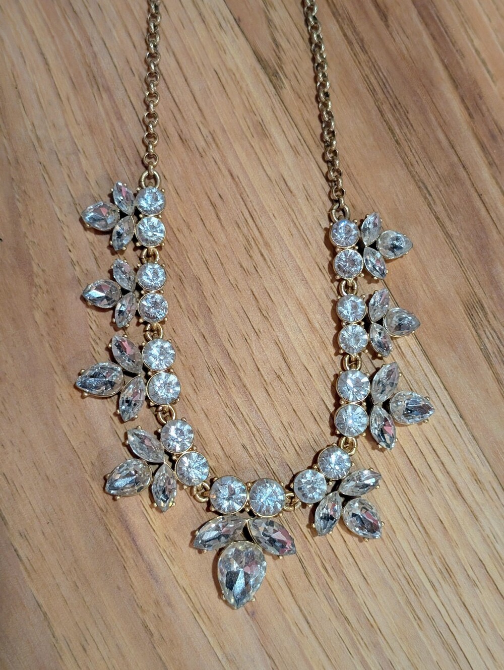 J. Crew Gold Crystal Floral Bib Necklace in Clear